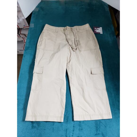 Gloria Vanderbilt Pants Size 12 Petite Women Beige Cargo Drawstring Capri NWTs - Picture 1 of 14